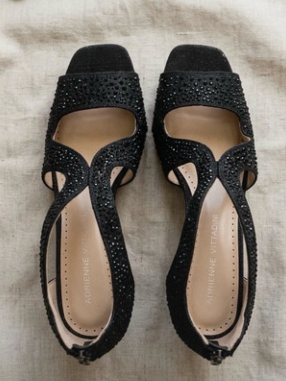 Adrienne Vittadini Black Crystal-Embellished Dress Sandals